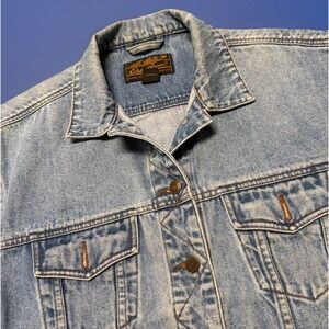 Vintage 90s Eddie Bauer Denim Jacket Women Medium Med Wash Faded Trucker